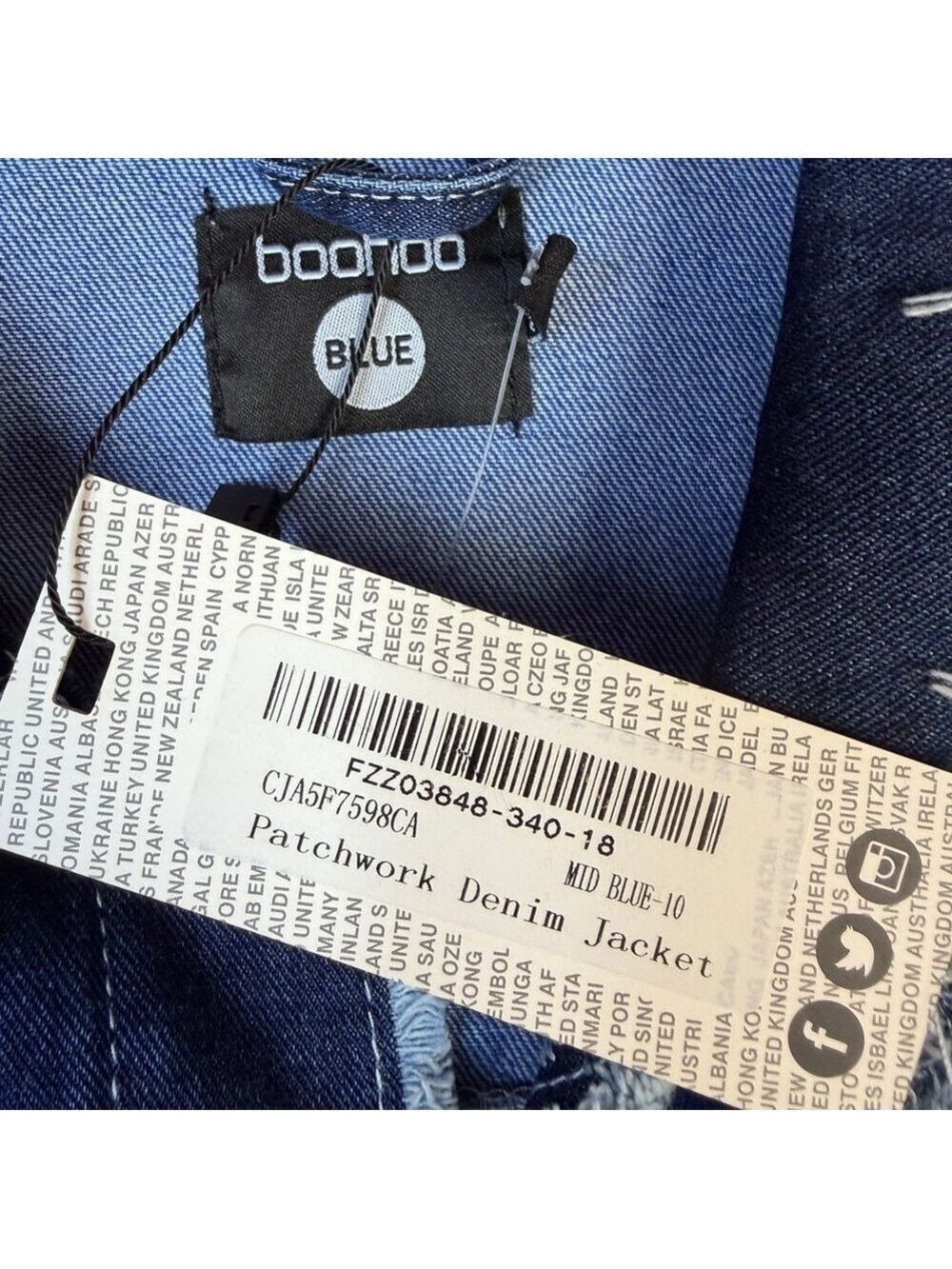 NWT Boohoo NWT Boho/Western patchwork denim jacket size 6 Casual Long Sleeve - Picture 8 of 13